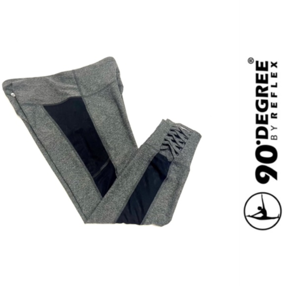 90 Degree By Reflex Pants - NWT 90 DEGREE BY REFLEX HI RISE GREY CAPRI LEGGINGS with MESH & RUBBER INSERTS